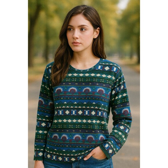 Vintage 90s Capistrano Aztec Pattern Shirt Women’s 22/24 2X 3X Southwestern Boho - Picture 1 of 5